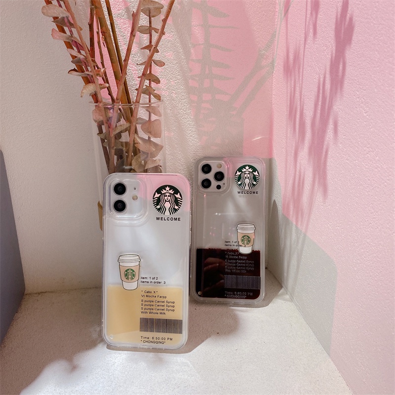 Casing Motif Starbucks Coffee Soft Case IPHONE X XS MAX XR 11 12 13 PRO MAX Tpu Transparan Shockproof Cover Pasir Hisap Sarung13 Mini