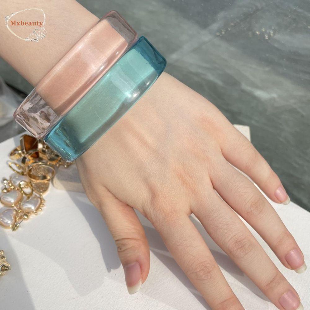MXBEAUTY Women Bangles Niche Vintage Hadiah Untuk Her Transparan Geometris Open Bangles