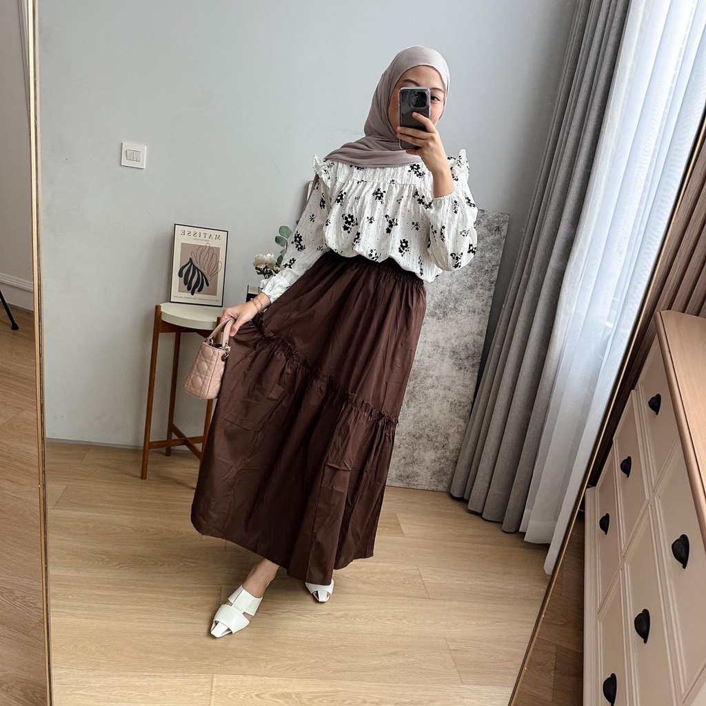 Oclo Linou Skirt bawahan wanita rok poplin import vintage casual basic daily wear