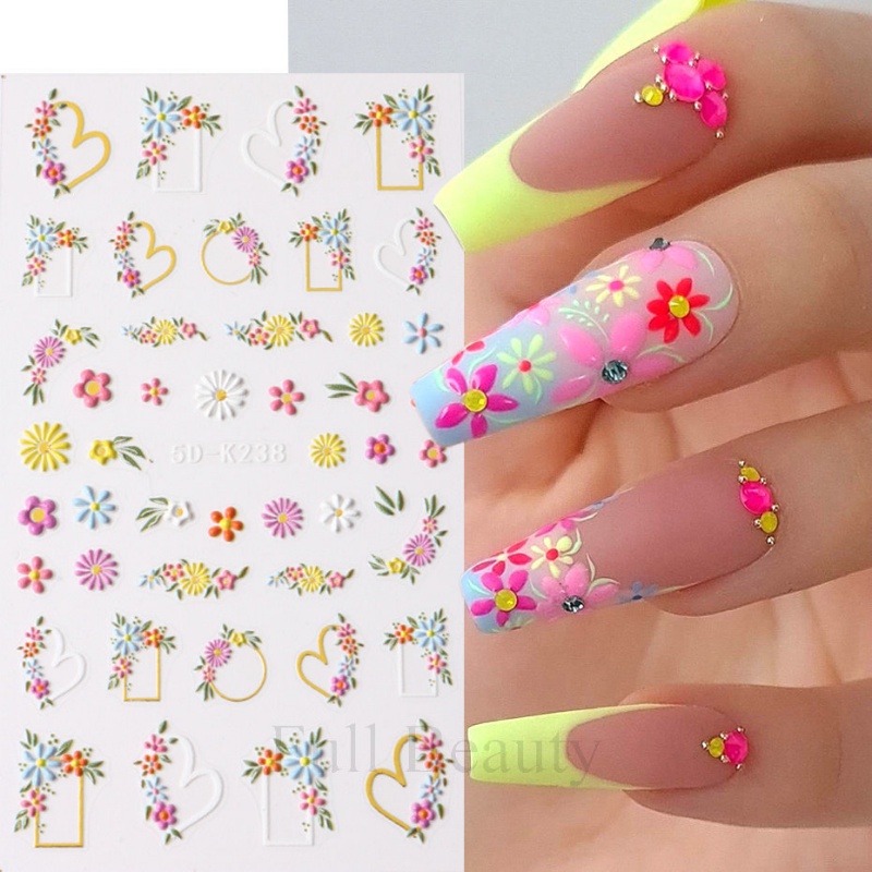 [Fitur] 1pc Stiker Kuku Bunga Perekat Diri 3D/stiker Kuku Bunga Segar/DIY Nail Art Paster/Daisy Kecil Manicure Decor/Alat Kuku/Aksesoris Kuku Untuk Wanita