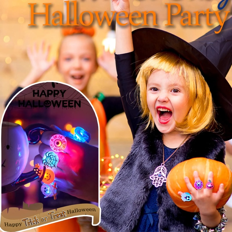 10pcs Halloween Lampu LED Cincin Set/Kreatif Bercahaya Labu Hantu Mata Jari Lampu/Pesta Halloween Mainan Anak Masa Kini/Teror Tengkorak Hantu LED Flash Ring