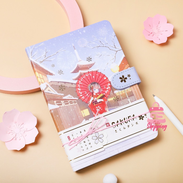 

✨BISA COD✨ -Magnetic Notebook Diary Sakura / Jurnal agenda Buku tulis - 1615 - C