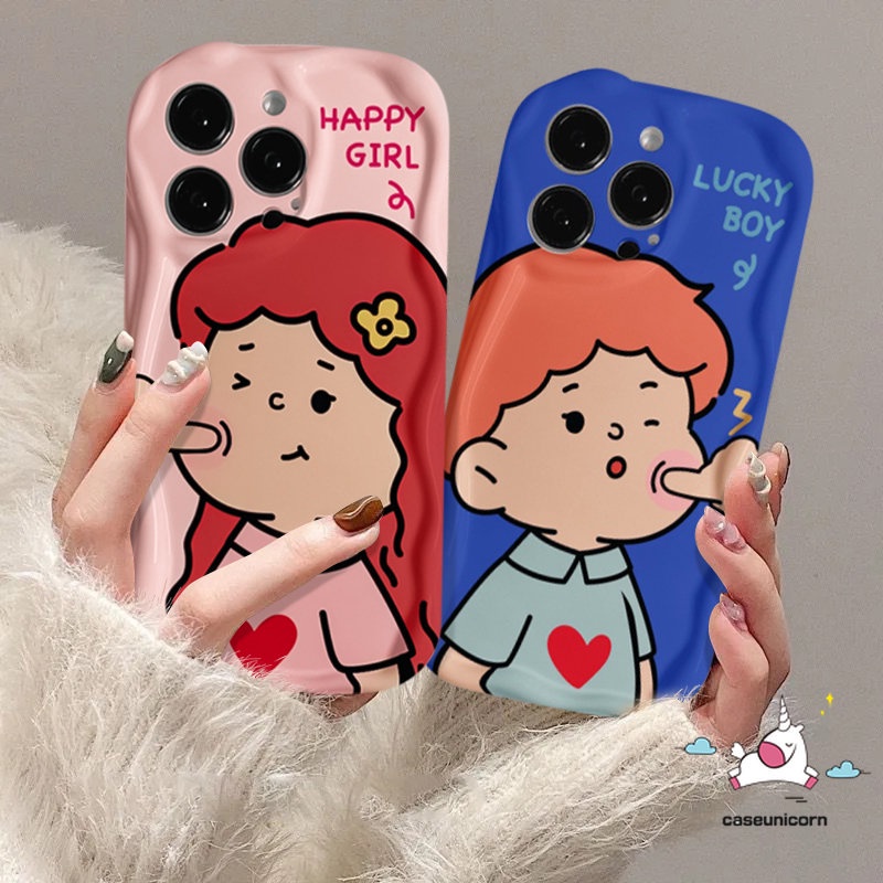 Case Case Case Tepi Melengkung Bergelombang Kartun Baru 3D Untuk Infinix Hot 30i 10Lite 9 8 Hot 12 8 10 30 11 20 9 Play Smart 6 7 6Plus 5 Note 12 4G 12 G96 Lucu Bahagia Beruntung Gadis Cowok Pecinta Sarung Soft Case