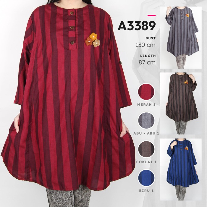 New Trend Promo Maliju Tunik Jumbo Kotak Salur Katun 5L - A3389