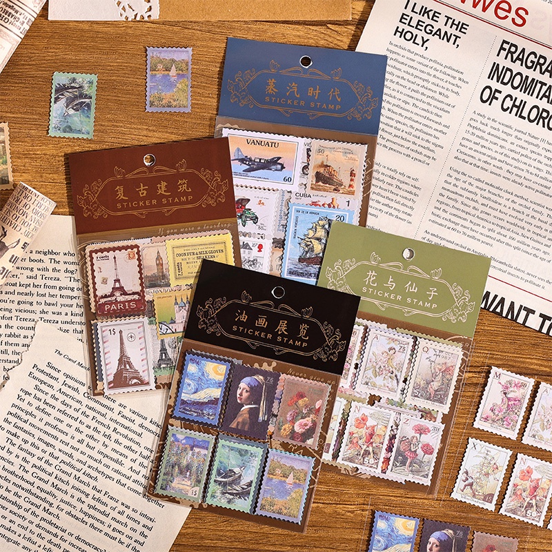 4lembar Retro Van Gogh Seri Lukisan Minyak Washi Stiker Pack Scrapbook DIY Deco Sticker
