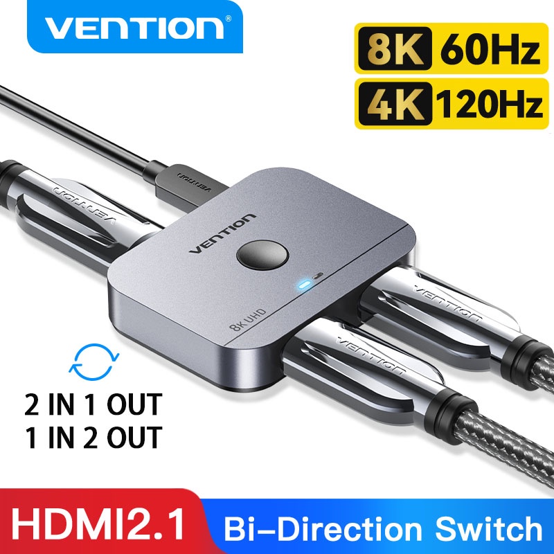 Vention HDMI 2.1/2.0 Splitter 8K 60Hz 4K 120Hz Untuk TV PS5/4 HDMI-Kompatibel Monitor Proyektor HDMI 2.1 Switcher