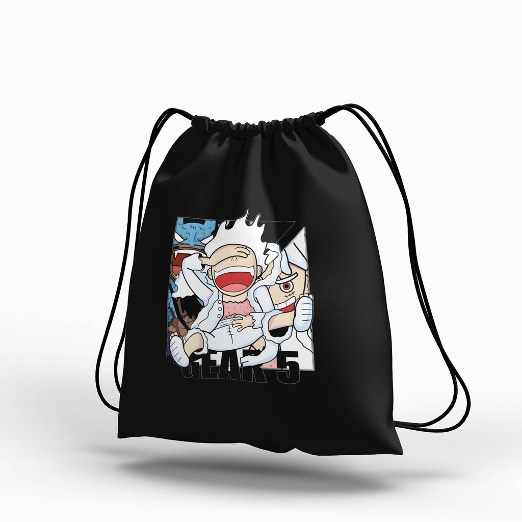 Stringbag Anime One Piece Luffy Gear 5 tas serut canvas blacu premium string bag