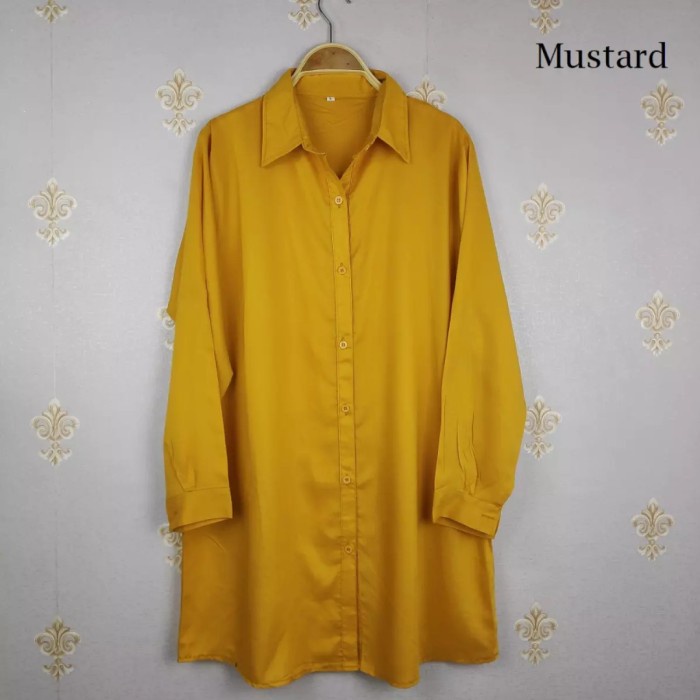 SALE Baju Tunik Wanita Jumbo Fisa Bahan Rayon Adem,Lembut &amp; Serap Keringat - Kuning Mustard, XL Termurah