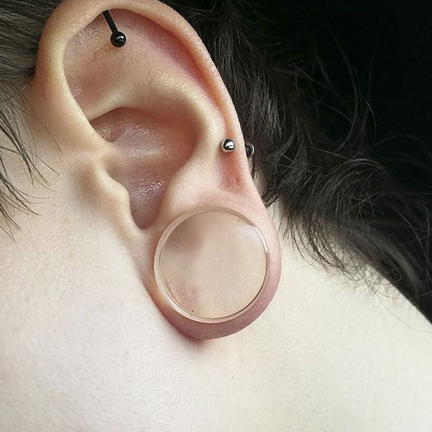 2Pcs Piercing Plug Earring Full Black Acrylic 6mm - 30mm Pembesar Tindik Telinga Model Flare Ganda