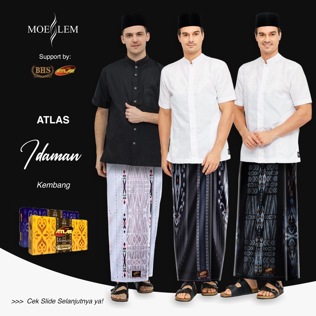 Sarung ATLAS Idaman Kembang Motif BHS Hitam Putih
