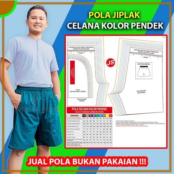Pola Jiplak Celana Kolor  Pendek Dewasa  | Aneka Pola