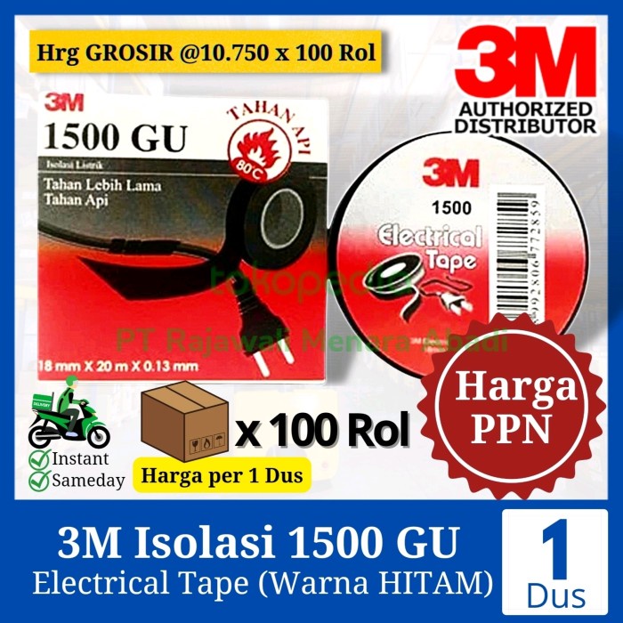 

NEW PRODUCT !!! Murah 3M Isolasi Listrik 1500 GU Varian Warna (Harga per 1 Dus isi 100 Rol) - Hitam TERLARISSS TERBARUUU