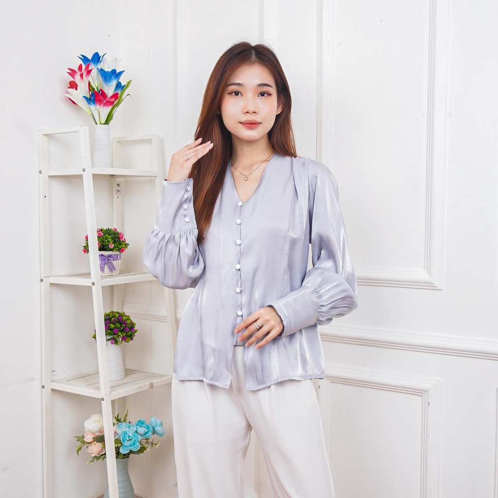 BEFAST - ZNF OOTD WANITA HEM REVI / Naila Shimmer Shirt / Kemeja Wanita Model Terbaru / Fashion kekinian Remaja ABG Trendy / Atasan Wanita Lengan Panjang / Outfit Wanita Daily kerja / Pakaian Casual Terlaris