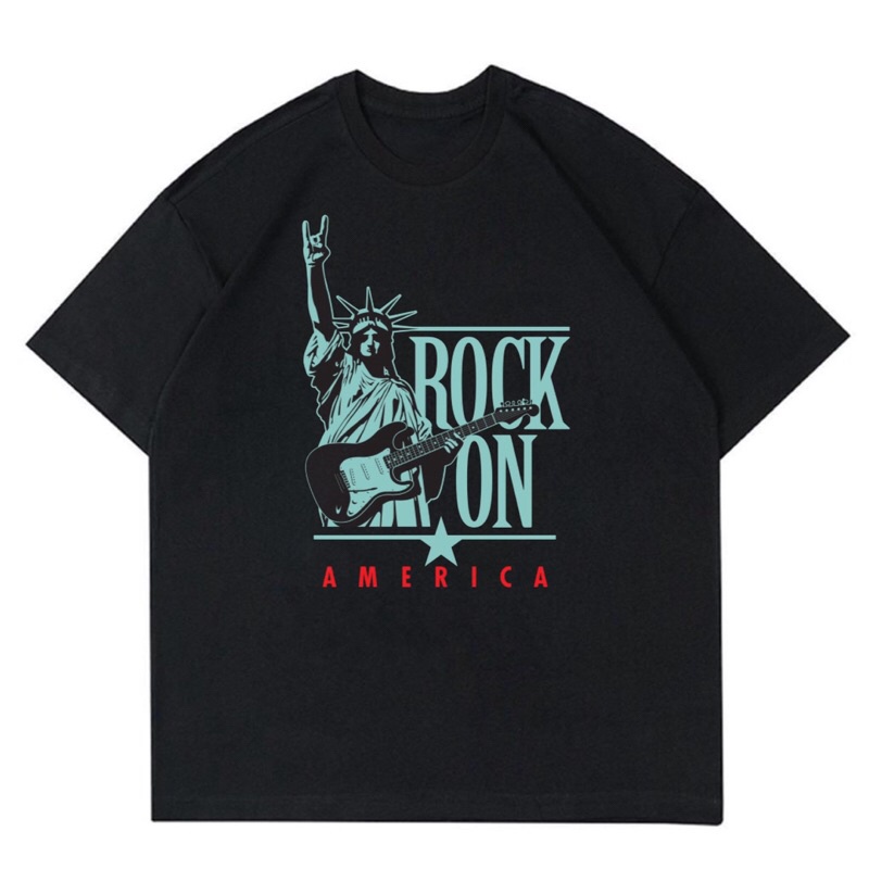 KAOS BAJU STATUE OF LIBERTY - ROCK ON AMERICA | T-SHIRT LIBERTY USA OVERSIZE | BAJU HITAM PRIA PATUN