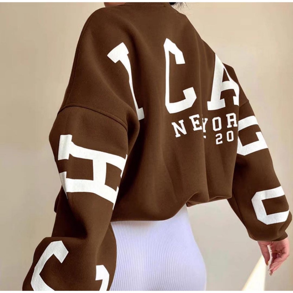 CASHA - ZEC OOTD WANITA SWETER NINI / Sweater Oversize Chicago NY / Kasual Sweater Wanita Kekinian /