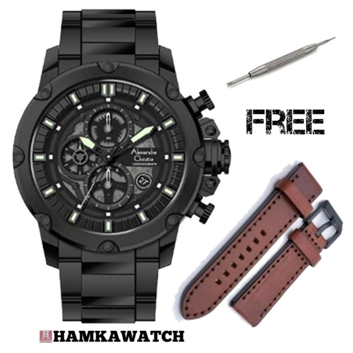 Jam tangan pria alexander cristie ac6564 box set original full black Vs