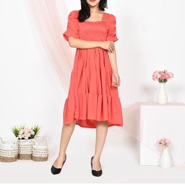 BHO - ZSO DRESS MIDI DISTA / BERLIN DRESS / Outfit Dress Polos Lengan Pendek / Dress Midi Selutut Po