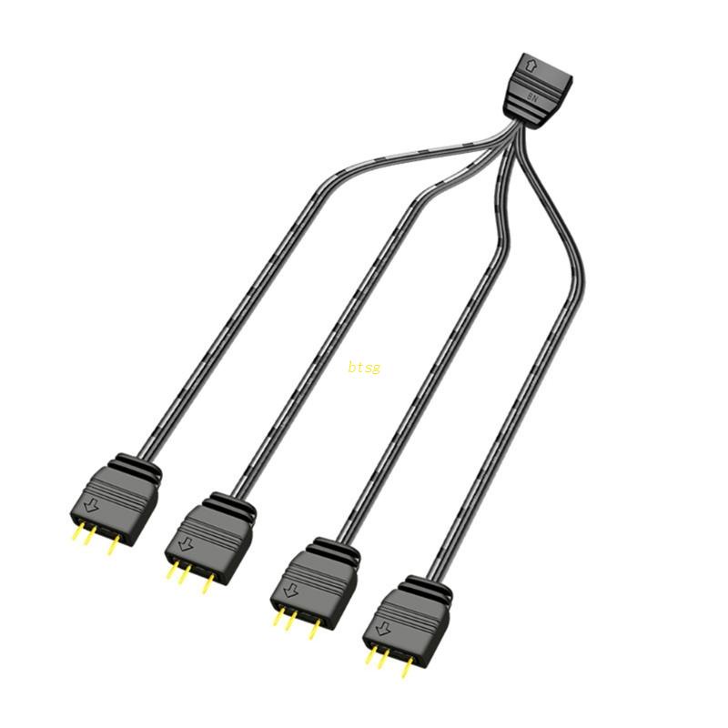 Btsg 1-ke-4 Kabel Splitter ARGB Support 5V RGB 3-pin LED Sync- Cable ARGB HUB 33CM