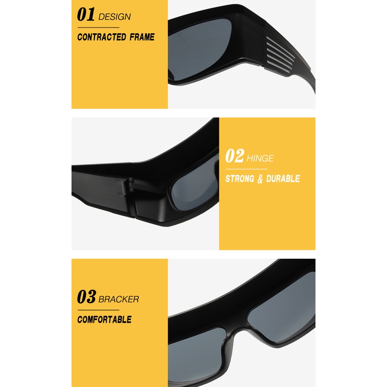 (YUZHU) Futuristik Oversized Frame Kacamata Hitam Y2K Persegi Panjang Bingkai Tebal Keren Sunglasses Unisex