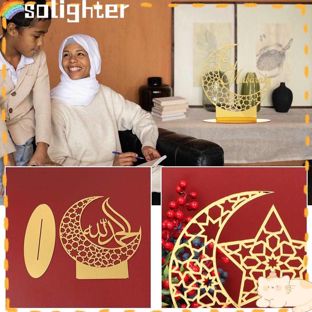 Solighter Eid Mubarak Decor Gold Perlengkapan Pesta Akrilik Islam Hiasan Muslim