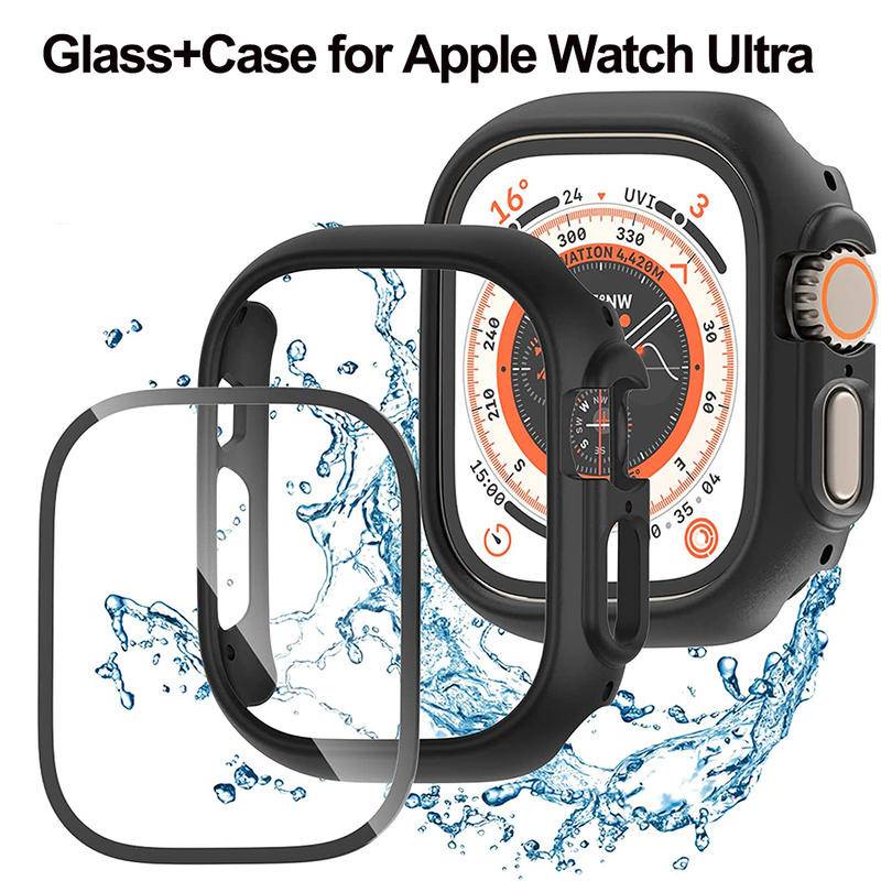 Kaca+case Untuk Apple Watch Ultra 49mm Anti Gores PC Case Iwatch Ultra 49mm Cover+Film Pelindung Layar