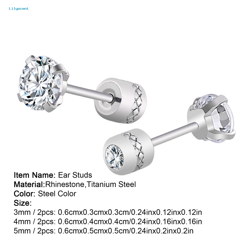 Lilyscent Anting Kubik Bulat Untuk Pria Round Cubic Zirconia Titanium Steel Studs Desain Klasik