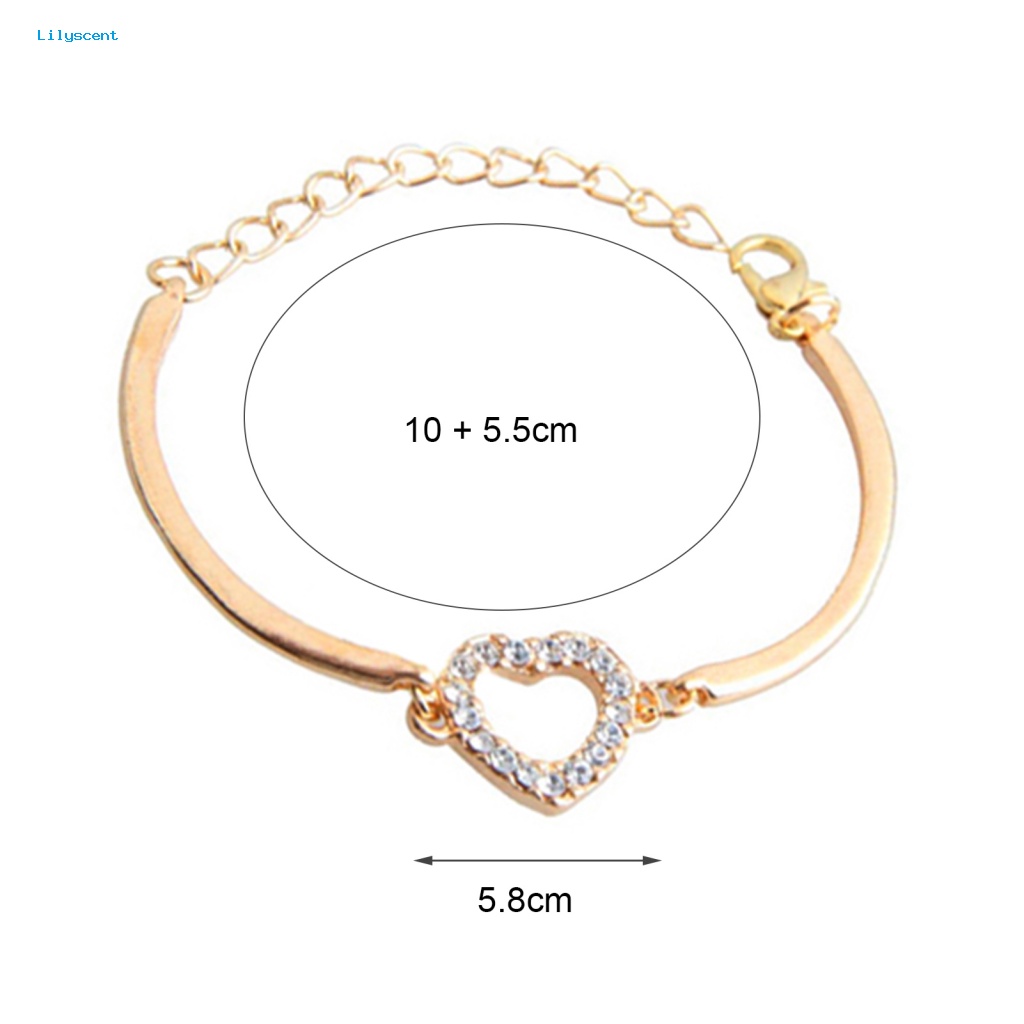 Lilyscent Cinta Hati Bangle Gelang Untuk Kehidupan Sehari-Hari Wanita Emas Kristal Berlian Imitasi Cinta Hati Rantai Gelang Portable