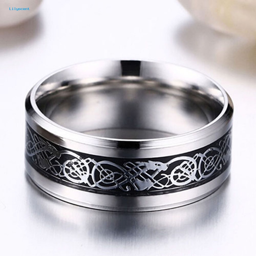 Lilyscent Cincin Titanium Steel Tidak Luntur Untuk Pesta Unisex Motif Naga Wdding Cincin Perhiasan Tidak Luntur