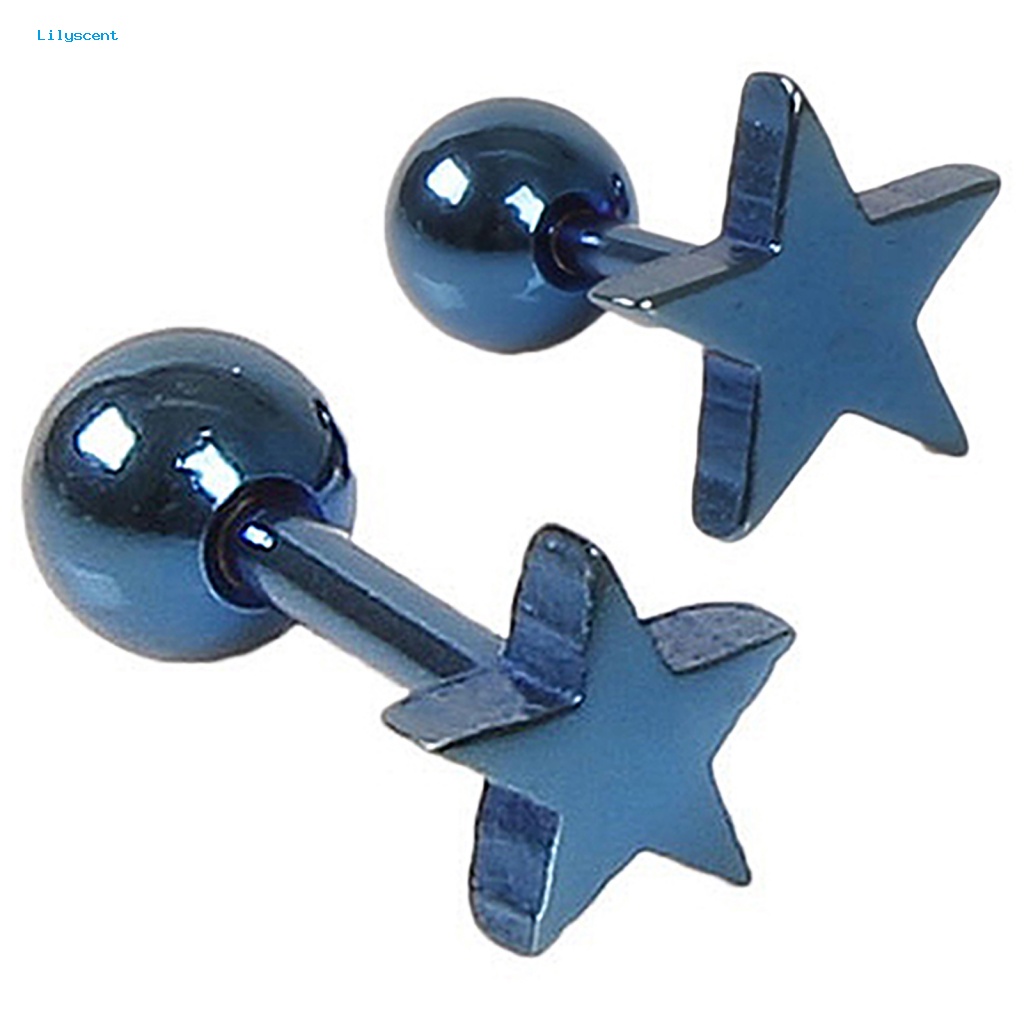 Lilyscent 1pasang Charm Perhiasan Anting Stud Telinga Bahan Alloy Motif Pentagram Untuk Pesta