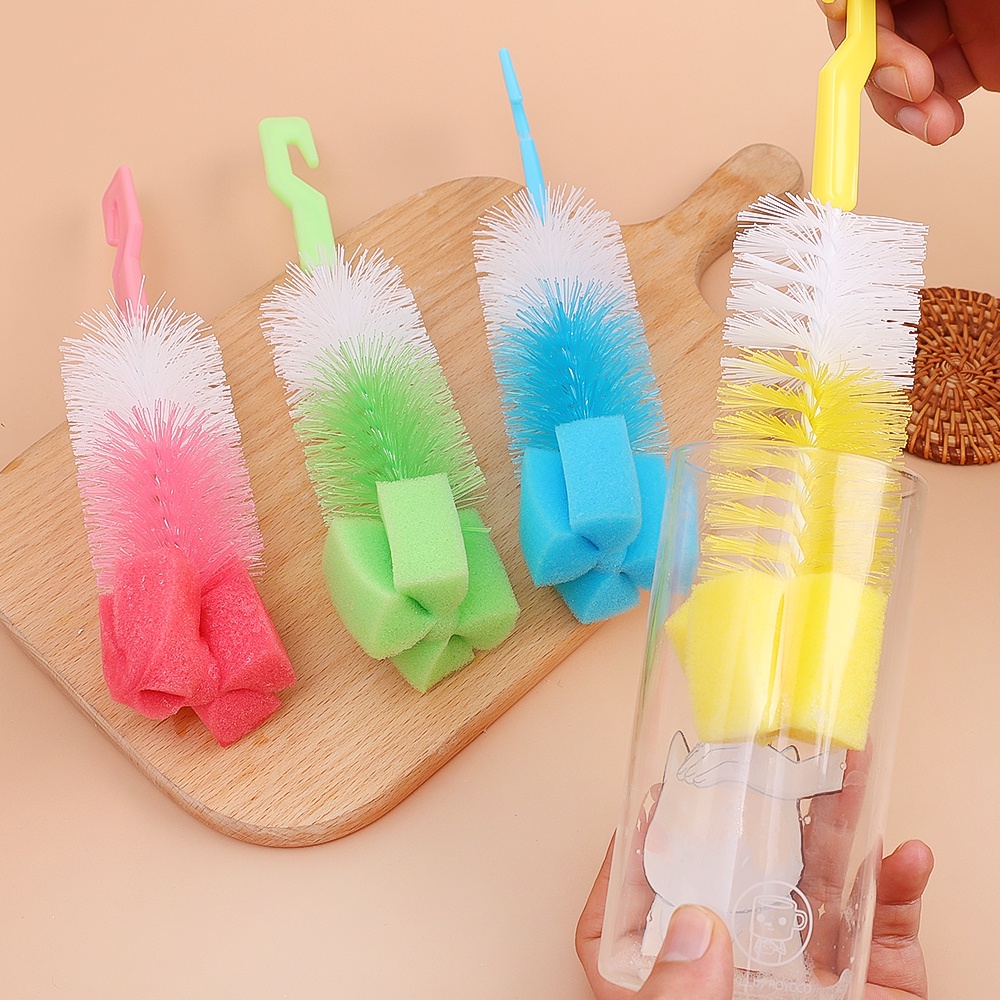 1pc Sikat Gelas Warna Random Sikat Pembersih Gelas Botol Bayi Cup Brush360° Sikat Pembersih Spons Sikat Botol Gagang Panjang Multifungsi Alat Pembersih Rumah Tangga