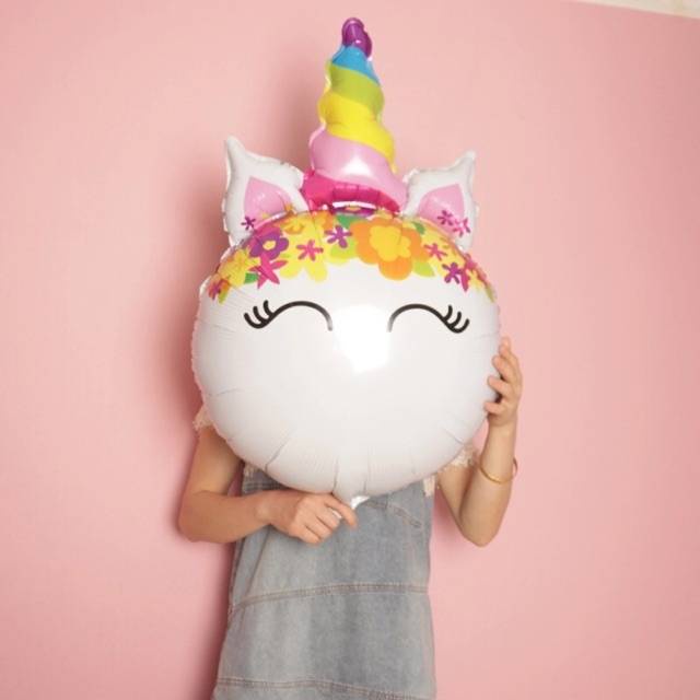 ANEKA BALON FOIL UNICORN TANDUK PUTIH JUMBO / UNICORN BULAT EYELASH UKURAN XL