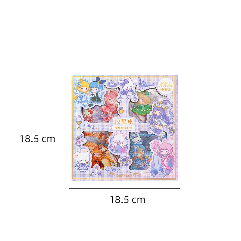 100lembar Kartun Dua Belas Rasi Bintang Kotak Stiker Tahan Air Transparan Deco Stiker