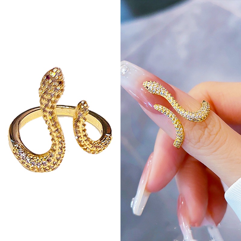 Eropa Amerika Gaya Baru Berlian Imitasi Bentuk Ular Niche Desain Terbuka Unik Trendy Cincin