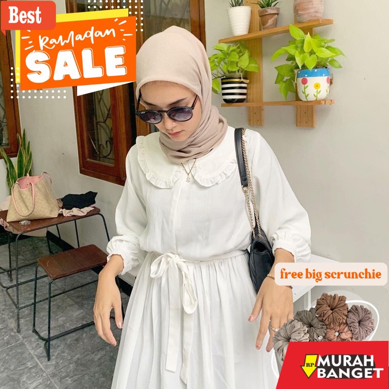 GAMIS RAMADHAN TERBARU UNTUK WANITA- ZAHIDA GAMIS PUTIH MAXI POLOS REMAJA DRESS MUSLIM WANITA BAJU U