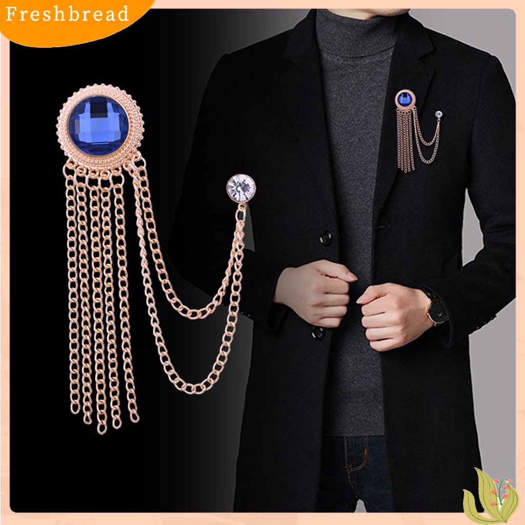 &lt; Freshbread &gt; Lencana Pin Rantai Berkilau Electroplating Hias Vintage Dress Up Colorfast Pria Jas Rumbai Kerah Pin Perhiasan Aksesori