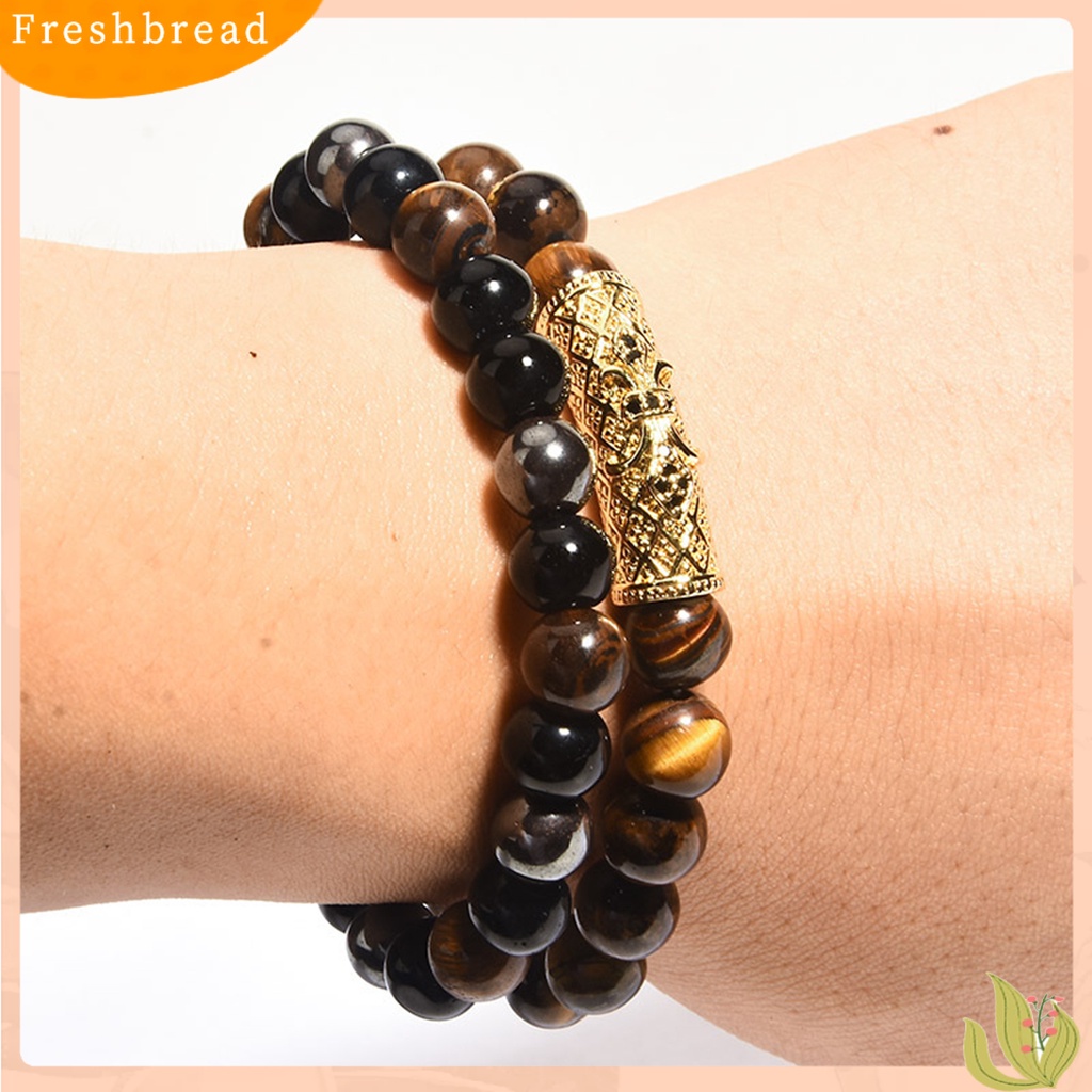 &lt; Freshbread &gt; Beads Bracelet Double Layer Metal Buckle Stitching Triple Protection Manik-Manik Tali Elastis Membawa Keberuntungan Kemakmuran Kebahagiaan Hadiah Gelang Penyembuhan Mata Harimau Imitasi Alami