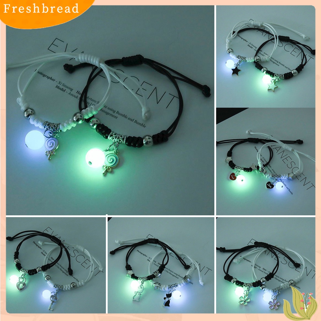 &lt; Freshbread &gt; 1pasang Gelang Persahabatan Eye-catching Luminous Pengerjaan Halus Liontin Geometris Hias Perhiasan Cross Adjustable Pasangan Kekasih Gelang Untuk Teman