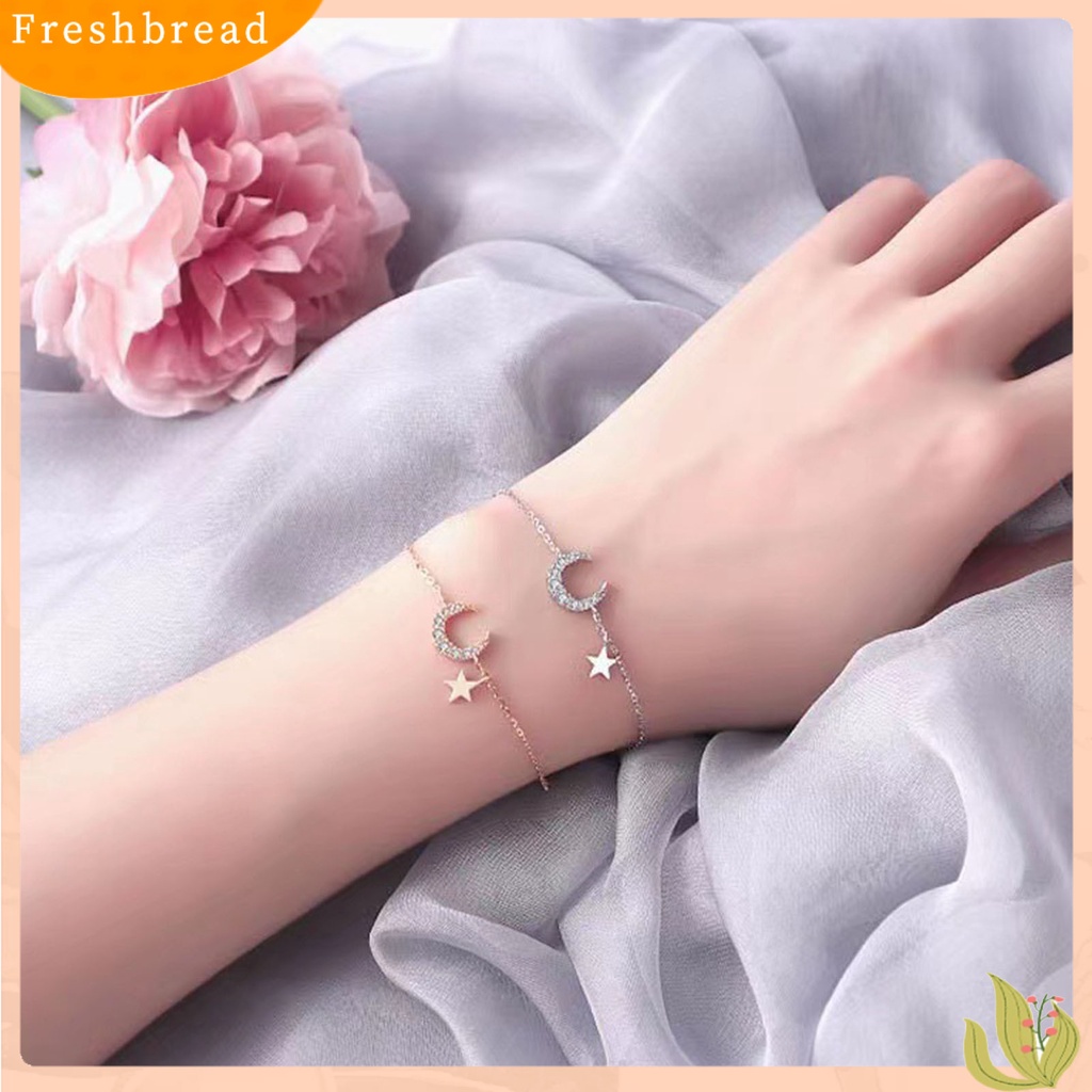 &lt; Freshbread &gt; Wanita Gelang Adjustable All-match Cinta Berlian Imitasi Bulan Liontin Lady Bangle Sekolah