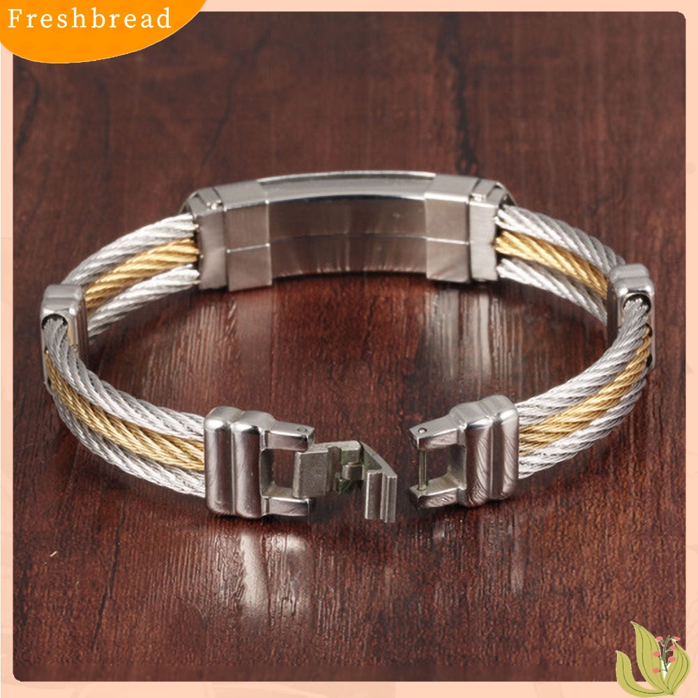 &lt; Freshbread &gt; Perhiasan Gelang Tangan Bangle Salib Tiga Lapisan Stainless Steel Unisex Bergaya