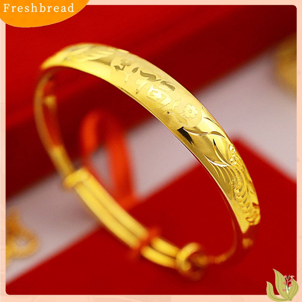 &lt; Freshbread &gt; Charm Gelang Indah Tidak Luntur Adjustable Bangle Warna Emas Untuk Pernikahan