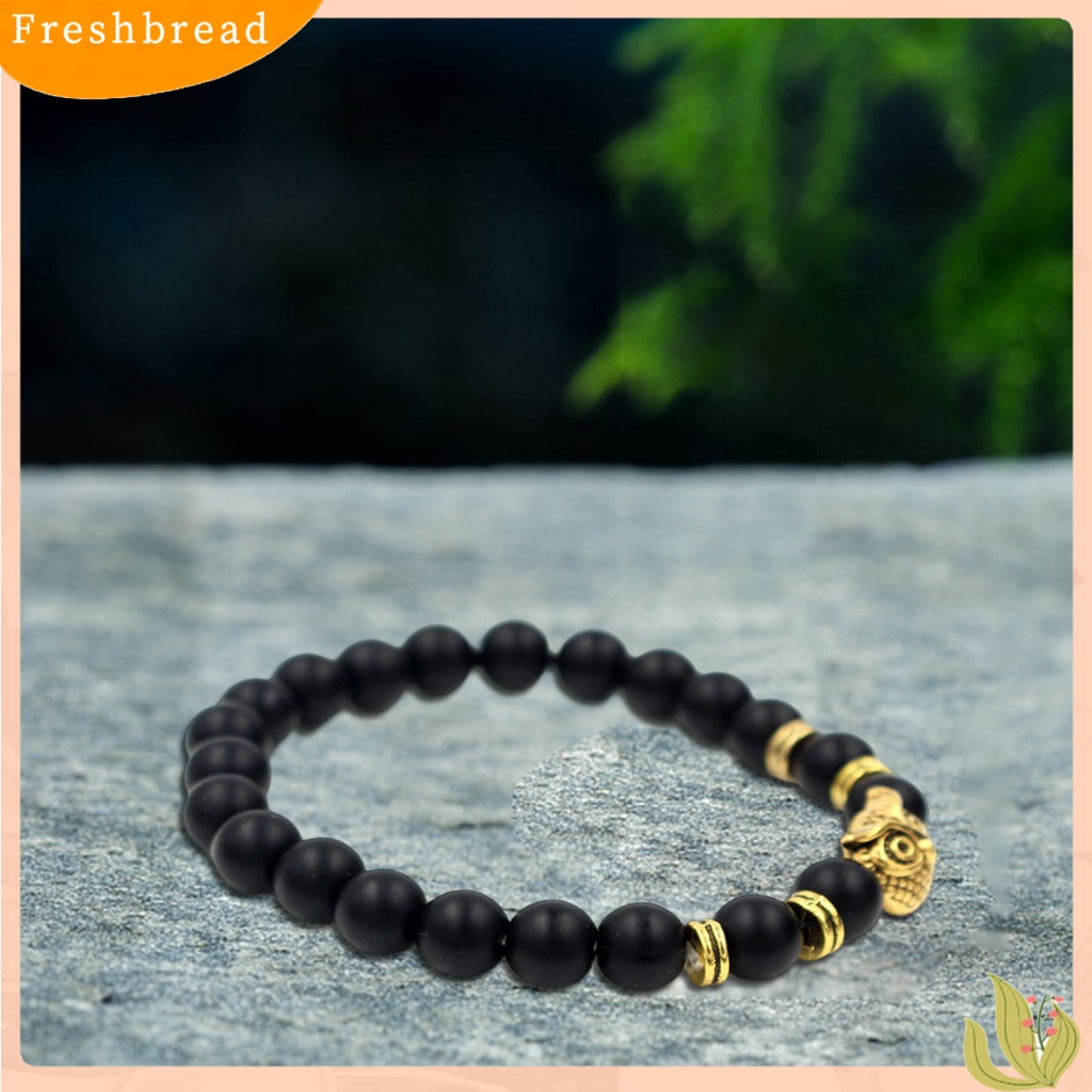 &lt; Freshbread &gt; Gelang Manik-Manik Geometris Manik-Manik Burung Hantu Pesona Adjustable Tali Elastis Penghilang Stres Hadiah Alami Faux Volcanic Stone Energy Bangle Wanita Pria Perhiasan Pakaian Sehari-Hari