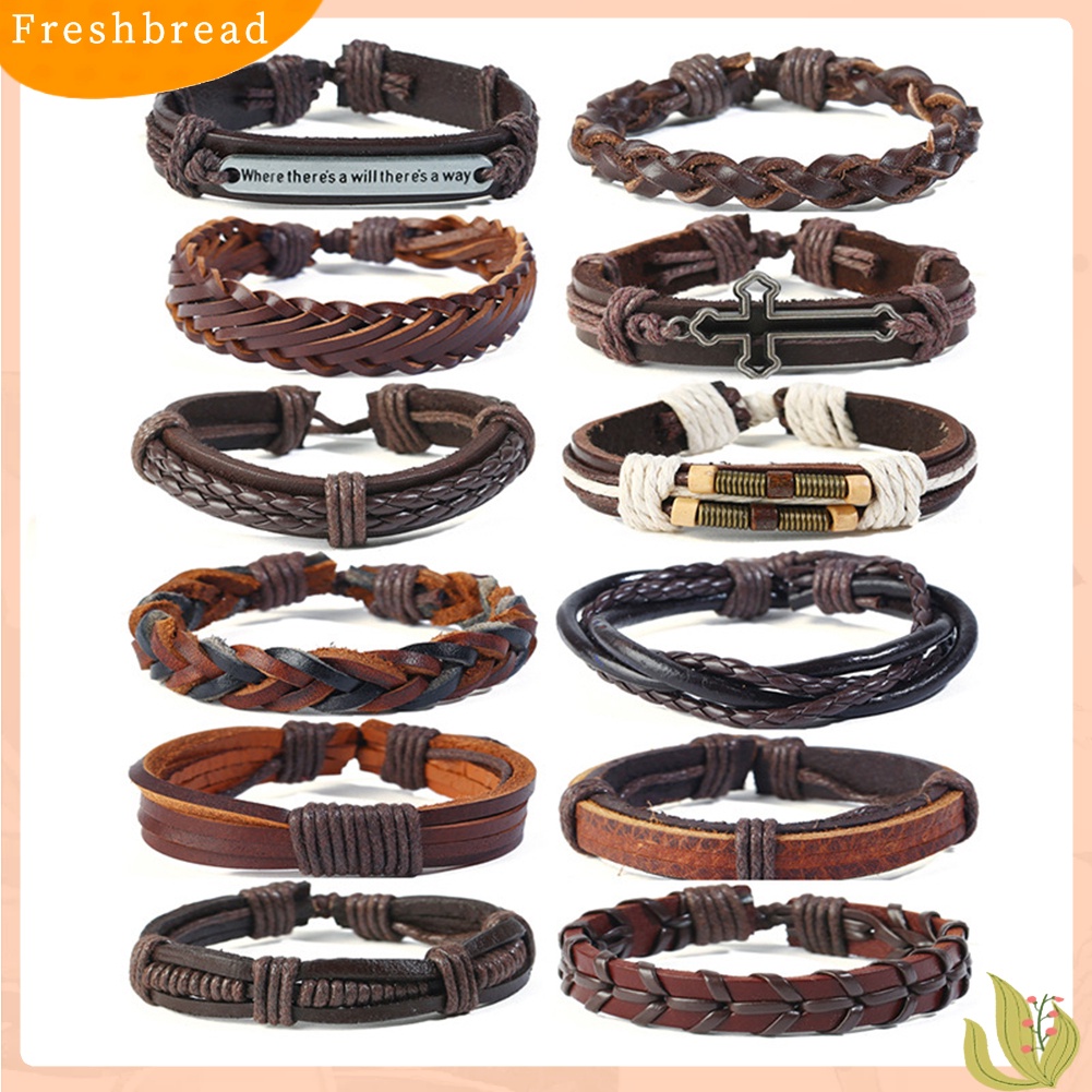 &lt; Freshbread &gt; 12Pcs/Set Vintage Pria Kulit Imitasi Multi-Layer Braided Gelang Perhiasan Hadiah