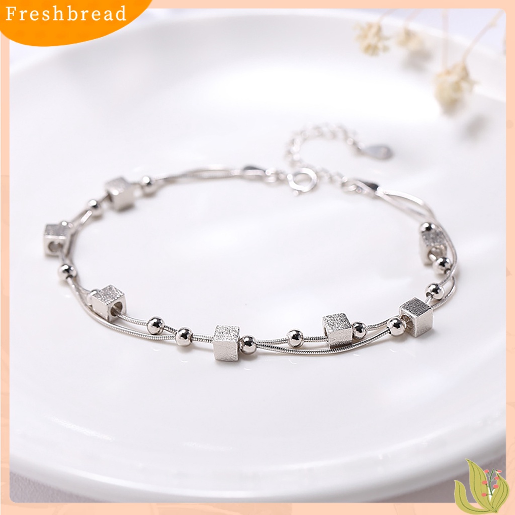 &lt; Freshbread &gt; Wanita Manik Persegi Gelang 2-Layers Rantai Bangle Perhiasan Aksesori Untuk Hari Valentine