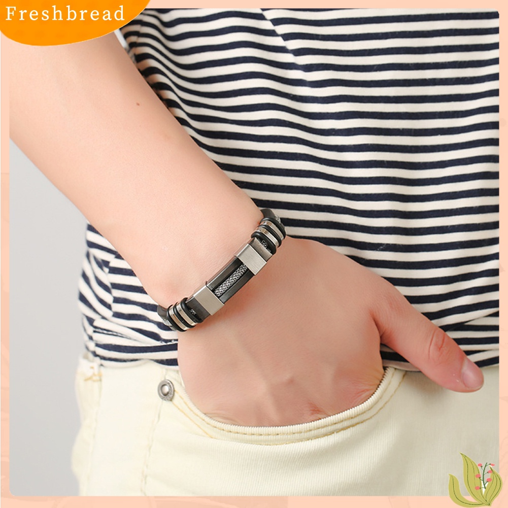 &lt; Freshbread &gt; Fashion Pria Baja Titanium Silikon Lembut Gelang Bangle Clasp Cuff Bracelet