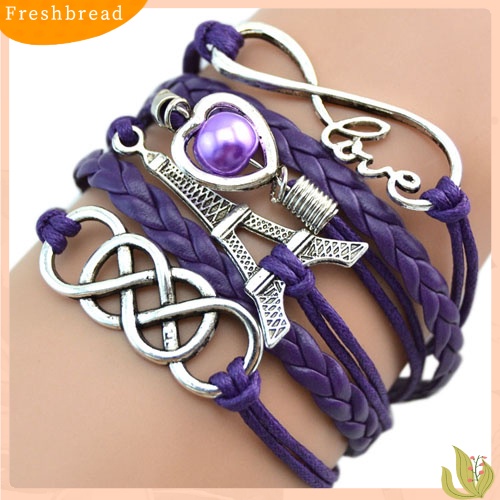 &lt; Freshbread &gt; Wanita Eiffel Tower Cuff Multilayer Kulit Imitasi Gelang Persahabatan Bangle Rantai