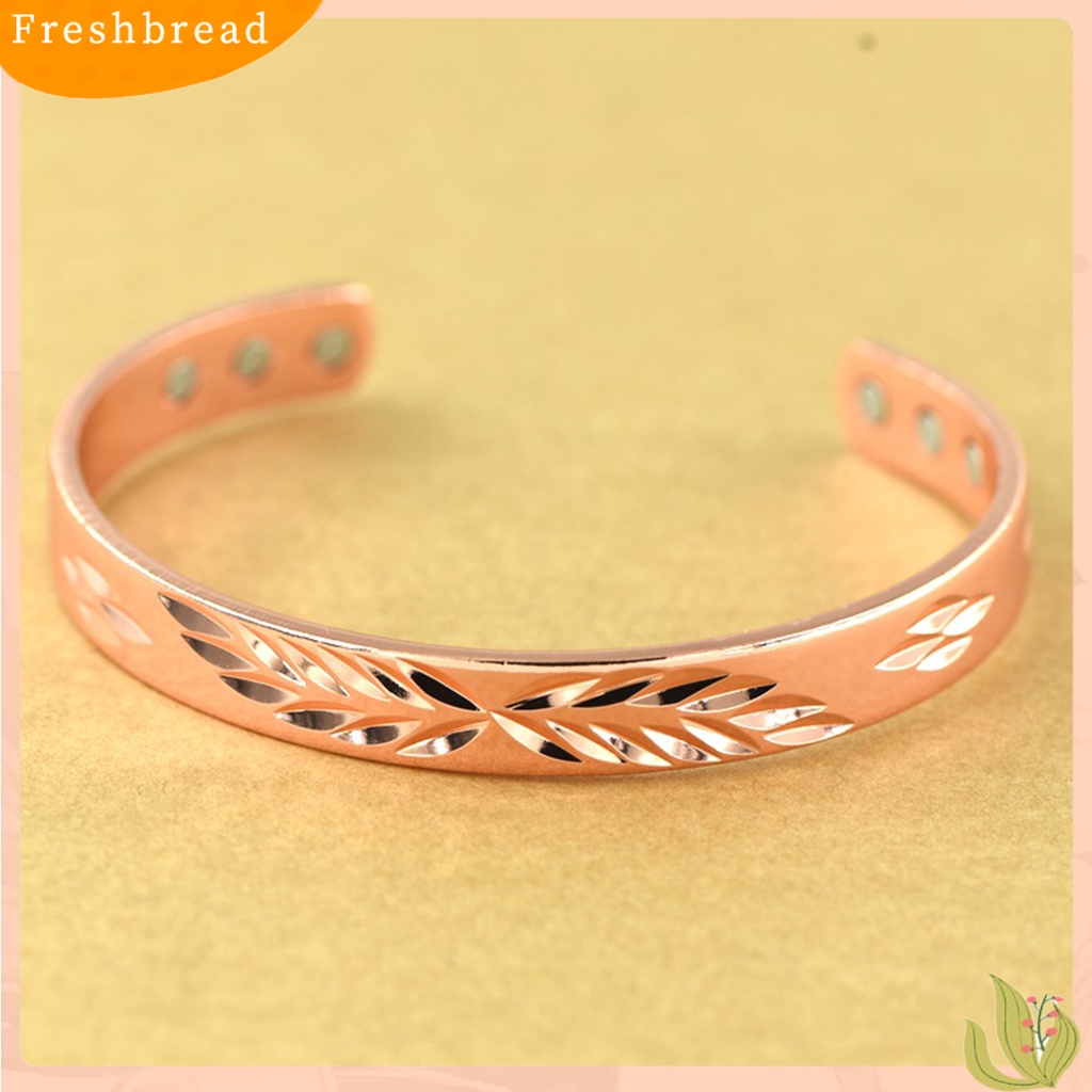 &lt; Freshbread &gt; Opening Bangle Adjustable Electroplating Lebar Elegan Dipoles Hadiah Rose Warna Emas Pria Wanita Motif Daun Cuff Gelang Untuk Harian