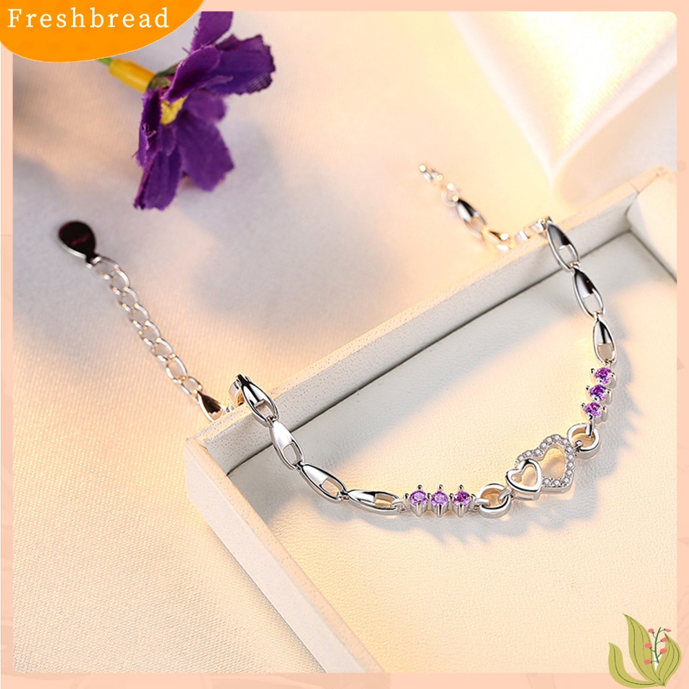 &lt; Freshbread &gt; Perhiasan Wanita Perak Berlapis Berongga Hati CZ Cubic Zirconia Gelang Hadiah Xmas