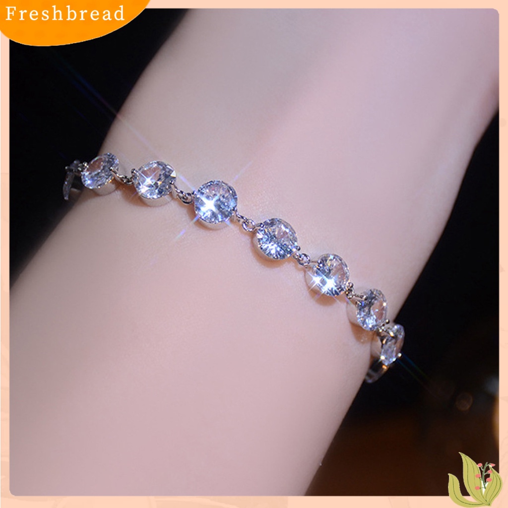 &lt; Freshbread &gt; Liontin Gelang Berlian Imitasi Bertatahkan Manik-Manik Yang Dapat Disesuaikan Warna Perak Fashion Besar Bling Cubic Zirconia Rantai Tangan Aksesori Perhiasan