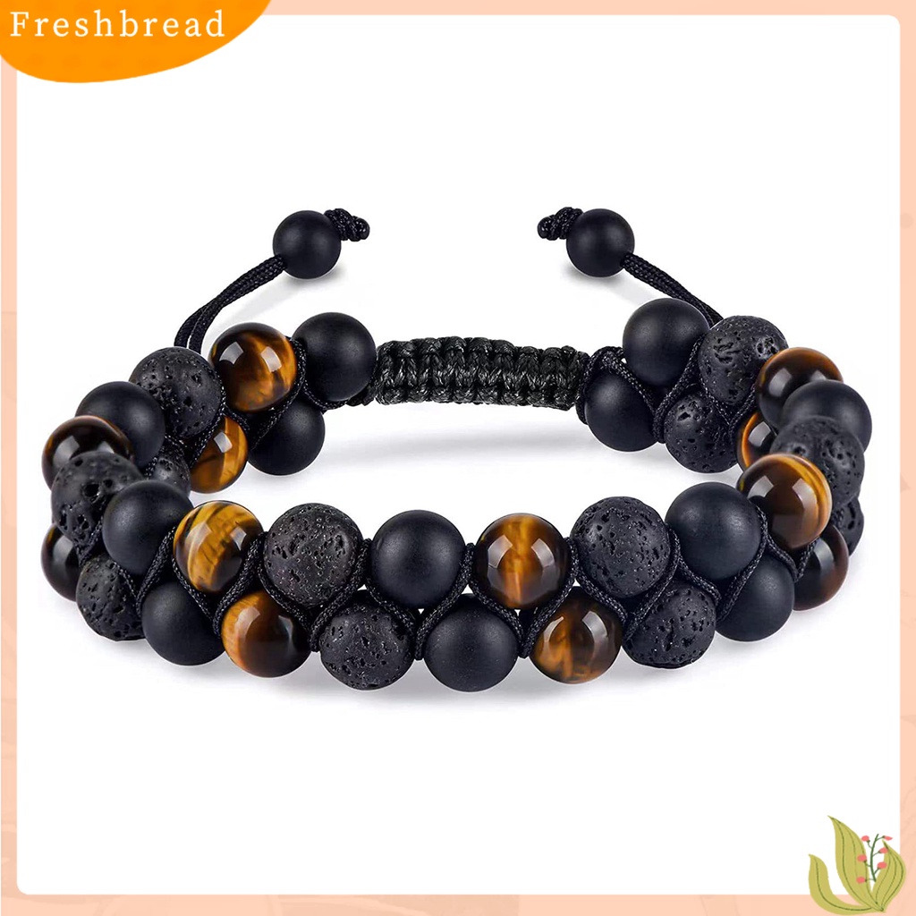 &lt; Freshbread &gt; Beads Bracelet Adjustable Beaded Double Layer Triple Protection Tali Elastis Membawa Keberuntungan Hadiah Pria Wanita Alami Faux Tiger Eye Healing Bracelet Untuk Teman