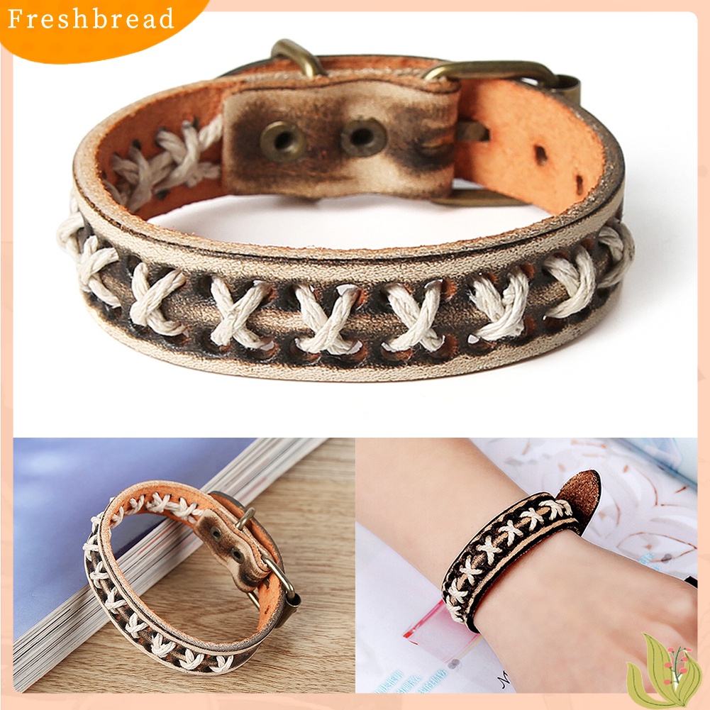 &lt; Freshbread &gt; Unisex Rajut Tali Kulit Gesper Gelang Punk Antik Gelang Cuff Bangle